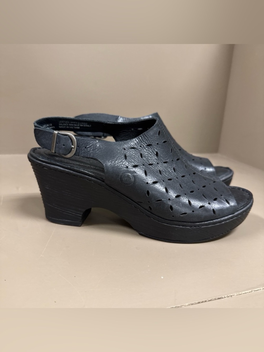 Born Black Perforated Leather Slingback Clog Sandals